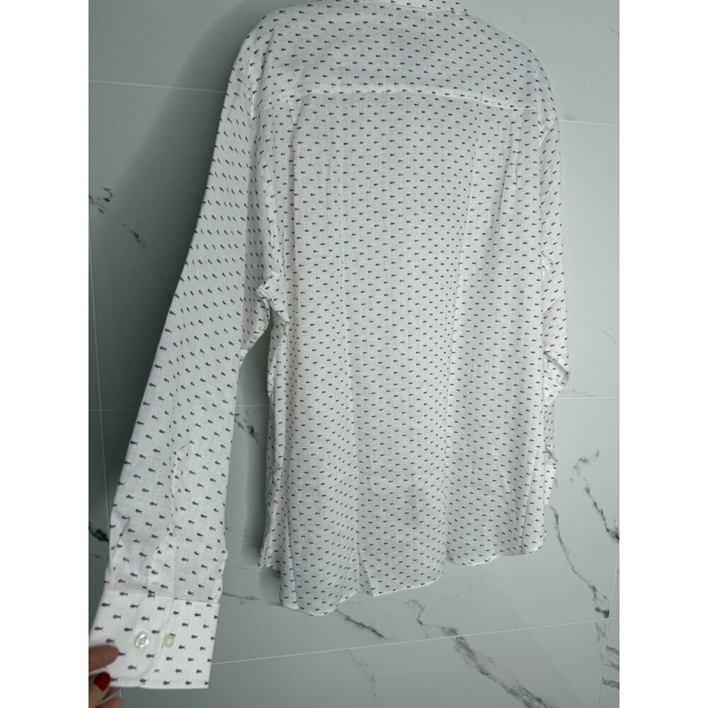 NWT David Donahue White Button Down Fishbone Pattern Fusion Linen 15.5 3…​ - Picture 5 of 11